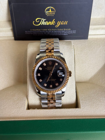 Rolex Datejust 31 Two Tone Black Dial Diamond Markers Fluted Bezel Jubilee Bracelet