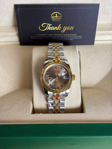 Rolex Datejust 31 Two Tone Chocolate Dial Roman Numerals Diamond VI Fluted Bezel Jubilee Bracelet