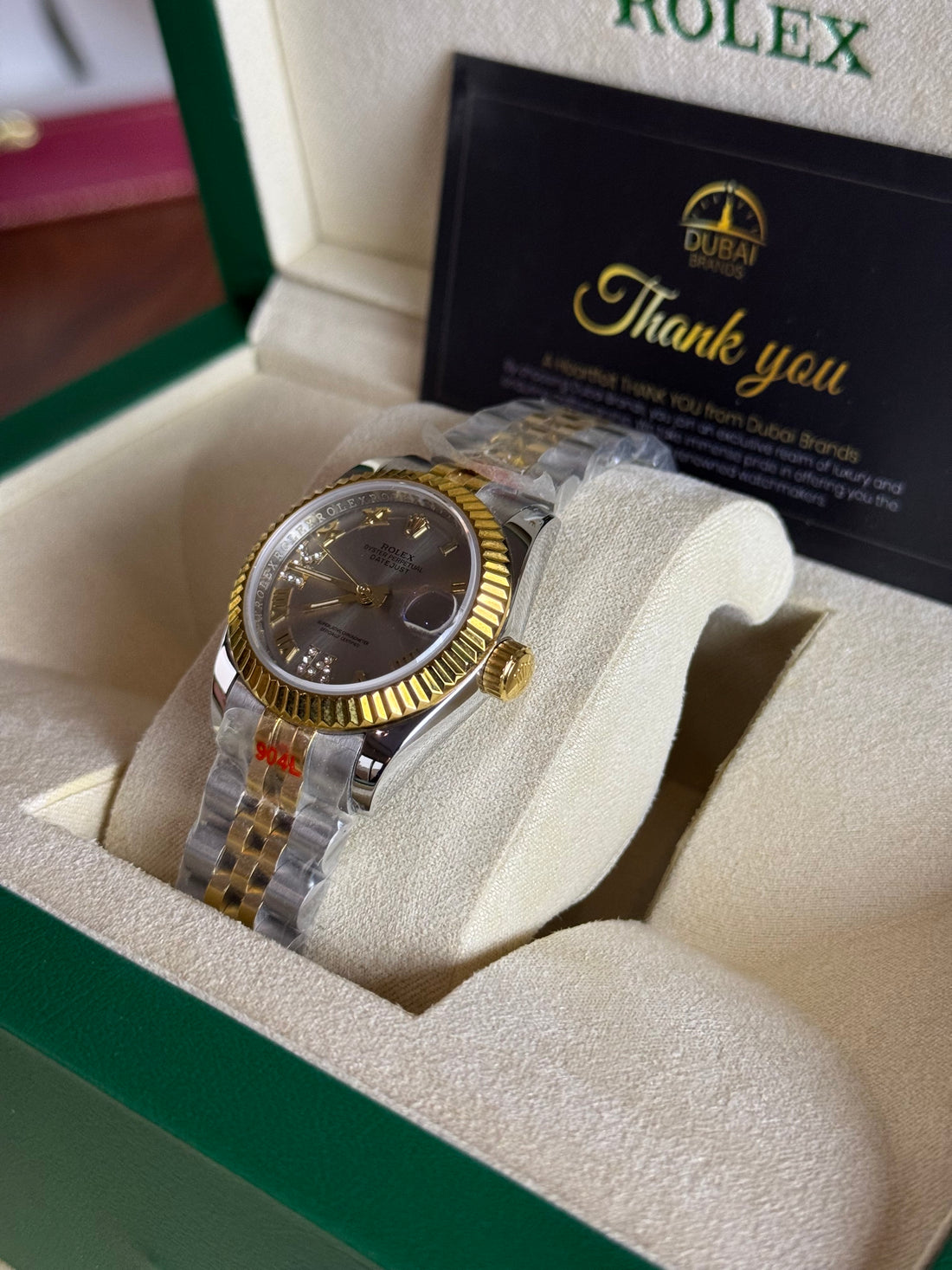 Rolex Datejust 31 Two Tone Chocolate Dial Roman Numerals Diamond VI Fluted Bezel Jubilee Bracelet