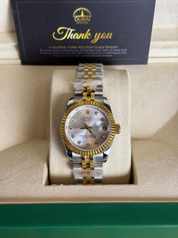 Rolex Datejust 31 Two Tone Pink Dial Roman Diamond VI Fluted Bezel Jubilee Bracelet