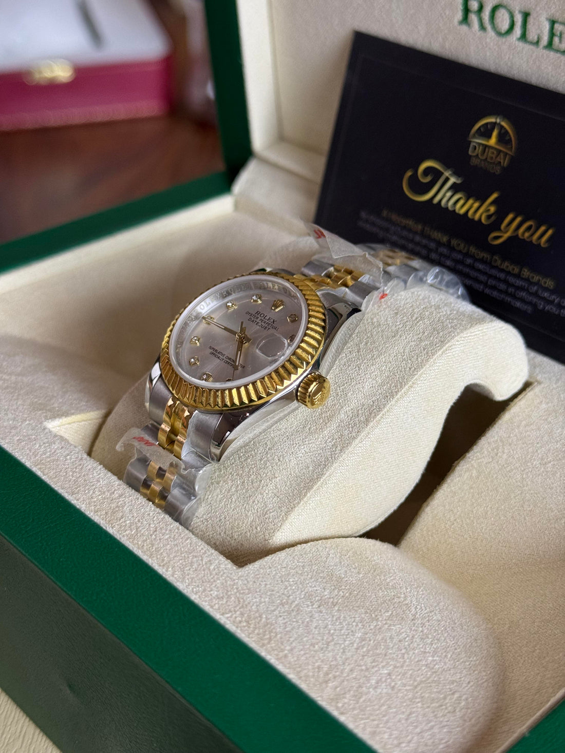 Rolex Datejust 31 Two Tone Pink Dial Roman Diamond VI Fluted Bezel Jubilee Bracelet