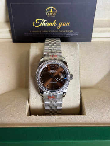 Rolex Lady Datejust 31 Chocolate Sunburst Diamond Bezel Stainless Steel Jubilee Automatic
