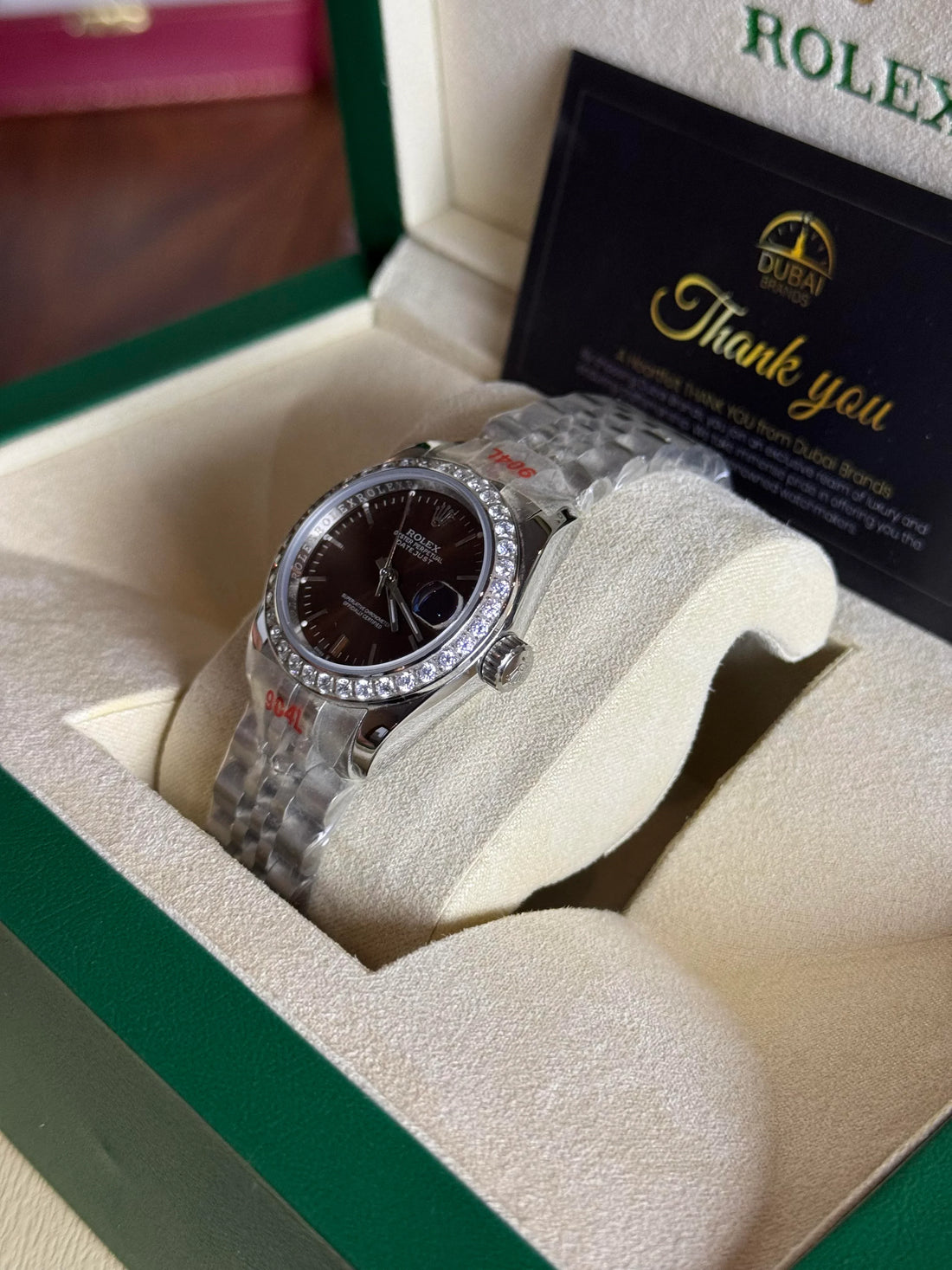 Rolex Lady Datejust 31 Chocolate Sunburst Diamond Bezel Stainless Steel Jubilee Automatic