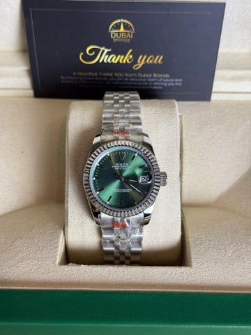 Rolex Lady Datejust 31 Green Sunburst Fluted Bezel Stainless Steel Jubilee Automatic