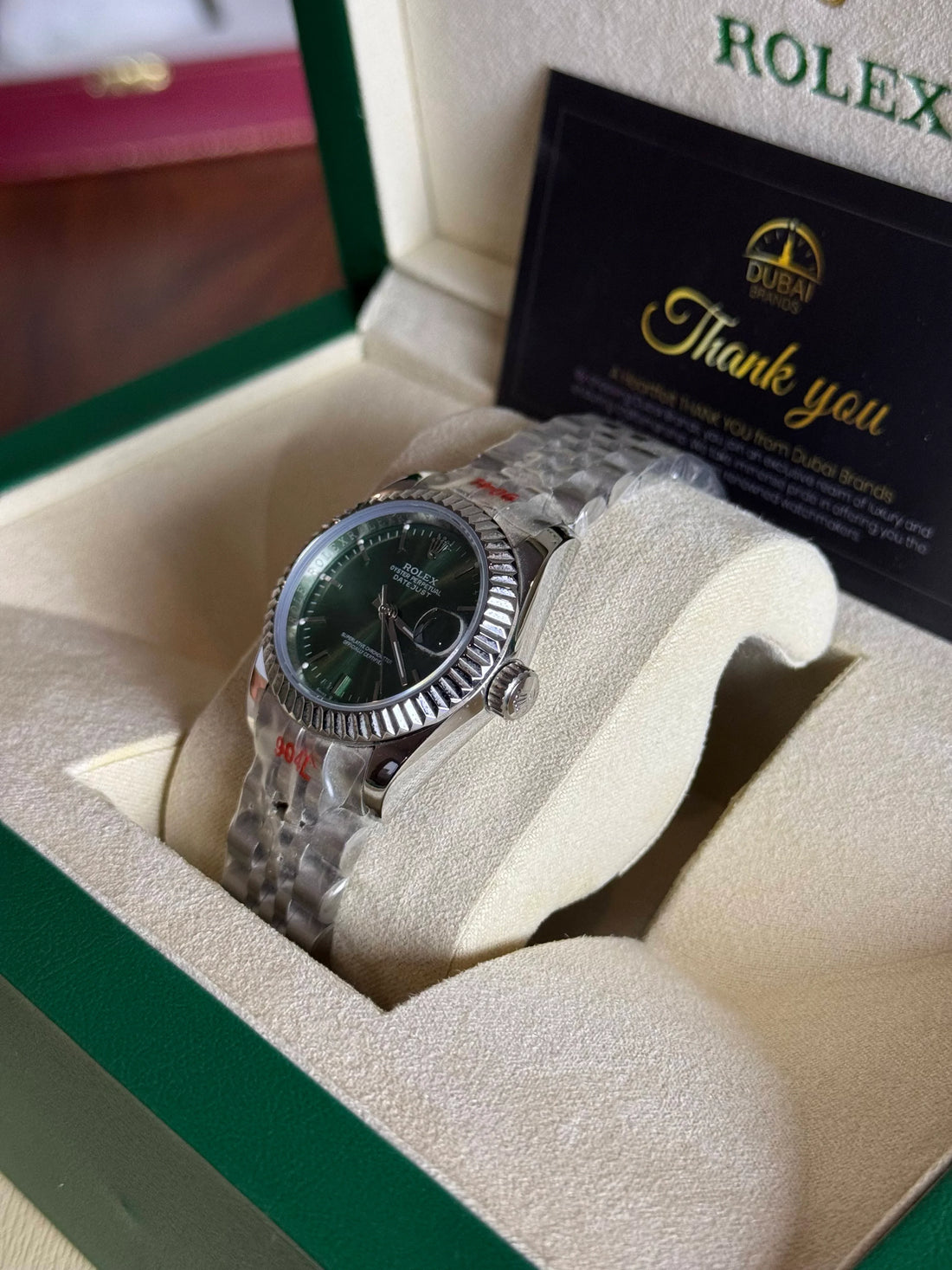 Rolex Lady Datejust 31 Green Sunburst Fluted Bezel Stainless Steel Jubilee Automatic