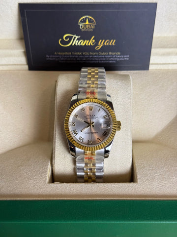 Rolex Lady Datejust 31 Silver Sunburst Roman Dial Fluted Bezel Two-Tone Jubilee Automatic