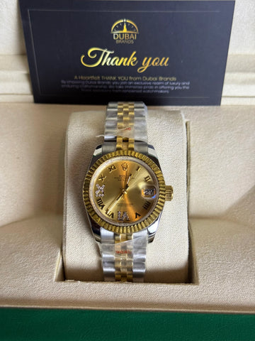 Rolex Lady Datejust 31 Champagne Sunburst Diamond Roman Dial Fluted Bezel Two-Tone Jubilee Automatic