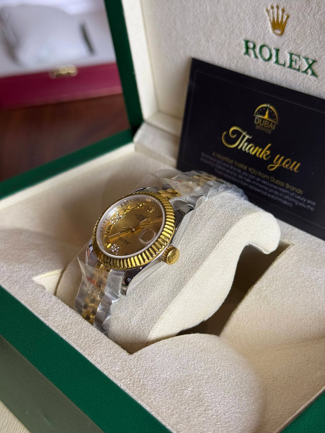 Rolex Lady Datejust 31 Champagne Sunburst Diamond Roman Dial Fluted Bezel Two-Tone Jubilee Automatic