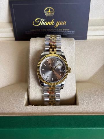 Rolex Lady Datejust 31 Silver Sunburst Stick Dial Fluted Bezel Two-Tone Jubilee Automatic
