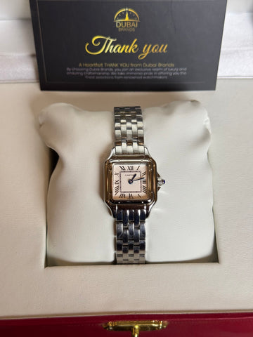 Cartier Panthère Style Ivory Roman Dial Stainless Steel Bracelet Quartz