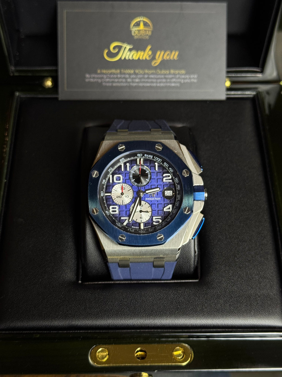 Audemars Piguet Royal Oak Offshore Chronograph 42 Stainless Steel Blue Dial White Subdials Tachymeter Bezel Rubber Strap