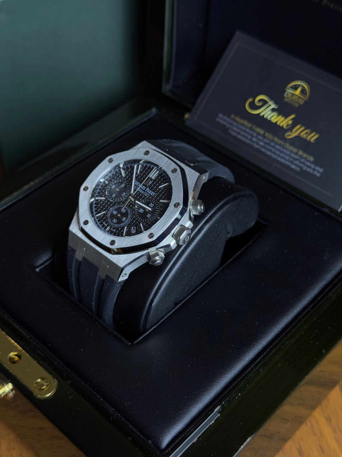 Audemars Piguet Royal Oak Chronograph 41 Stainless Steel Black Dial Black Subdials Smooth Bezel Rubber Strap