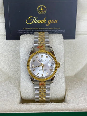 Rolex Datejust 31 Two Tone White Dial Diamond Markers Fluted Bezel Jubilee Bracelet