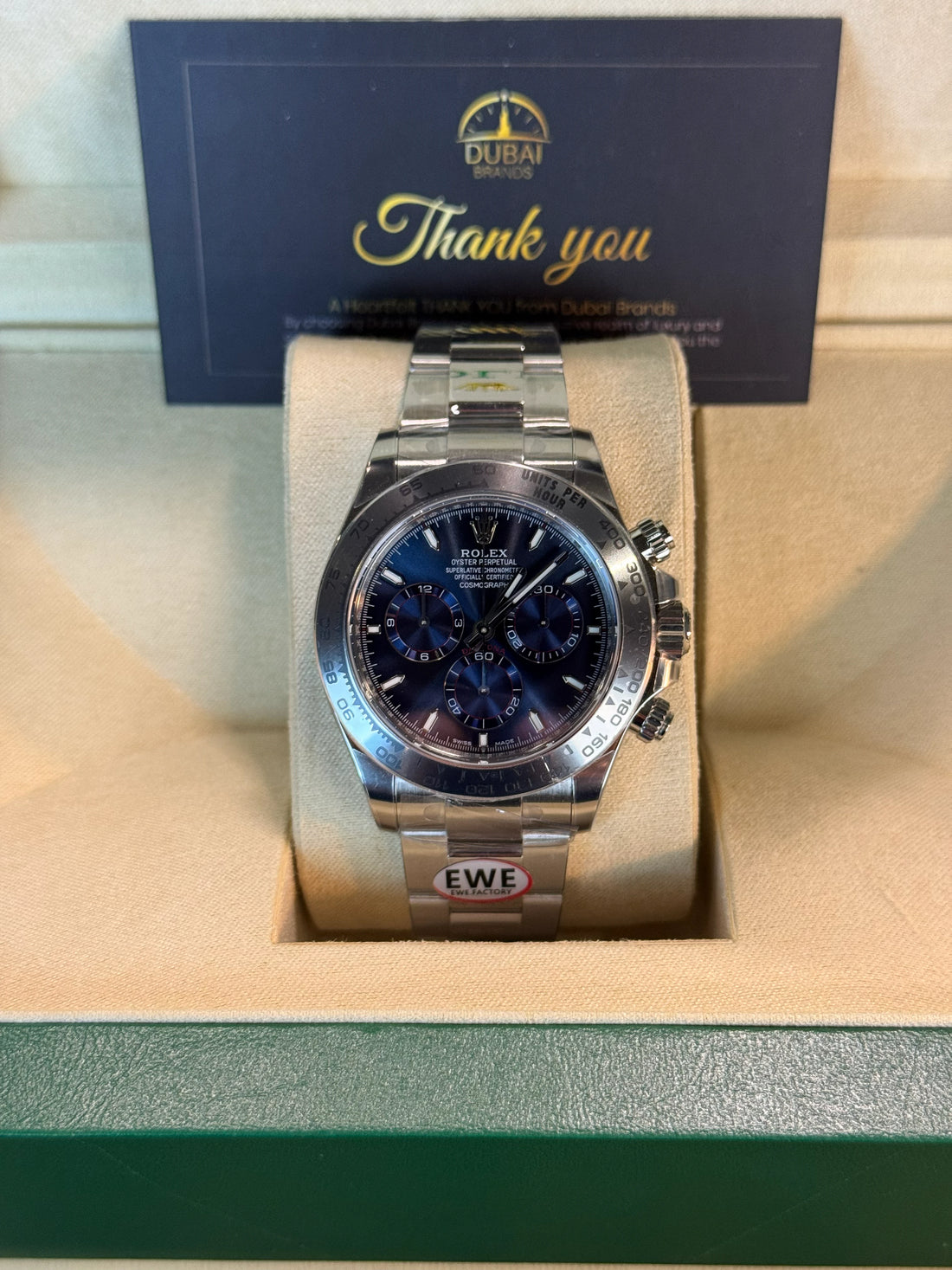 SC Rolex Daytona 40 Stainless Steel Blue Dial Red Accents Oyster
