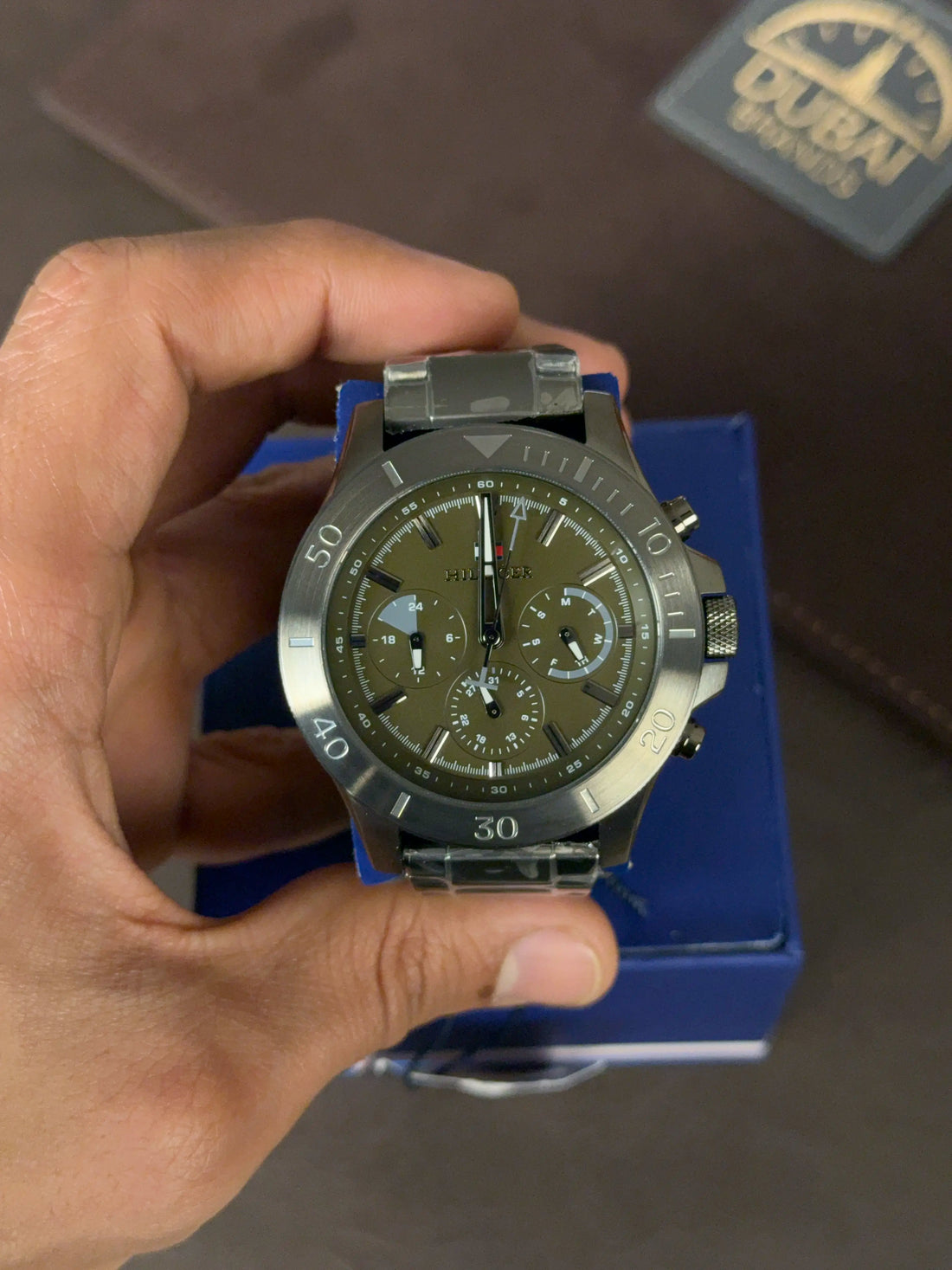 Tommy Hilfiger Original Chronograph Watch For Men TH1792115 Green Dial Stainless Steel Bracelet