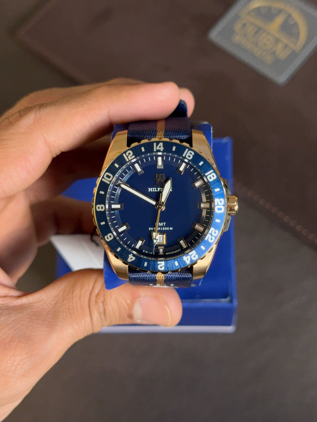 Tommy Hilfiger TH85 Original GMT Watch For Men 1792130 Blue Dial Fabric Strap