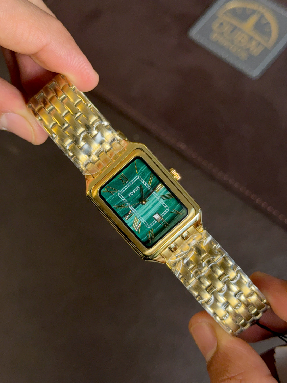 Fossil Raquel Original Watch For Women ES5323 Green Dial Gold Stainless Steel Bracelet