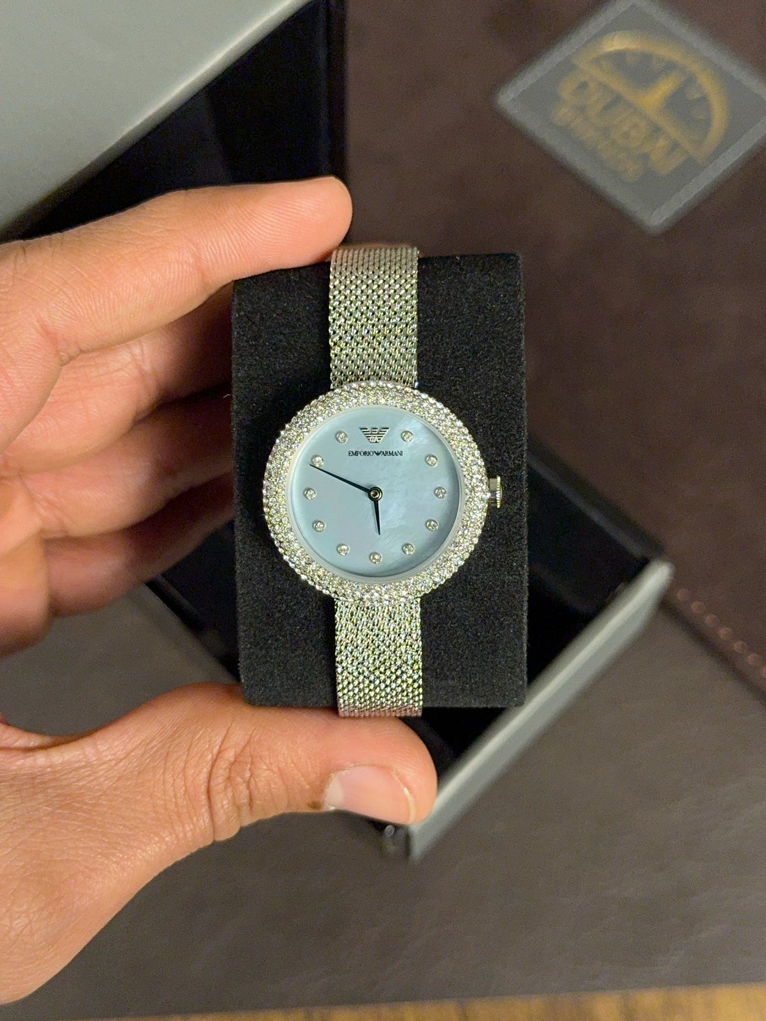 Emporio Armani Rosa Original Watch For Women AR11380 Blue Dial Stainless Steel Mesh Bracelet
