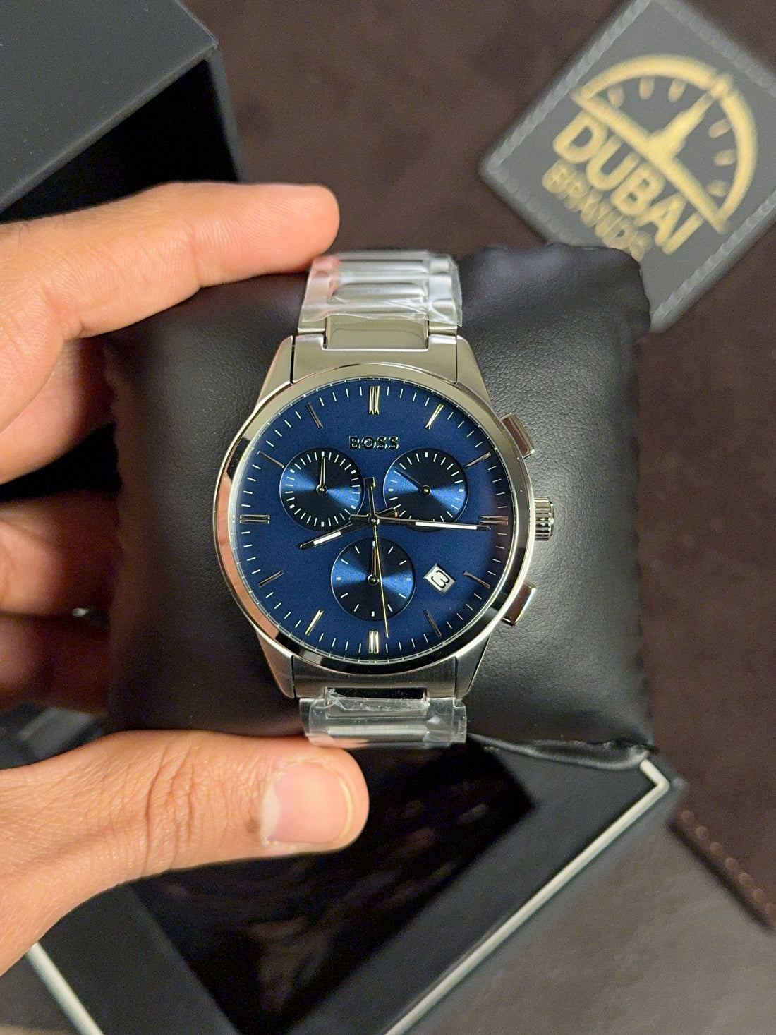 Hugo Boss Original Watch For Men 1513927 Chronograph Blue Dial Stainless Steel