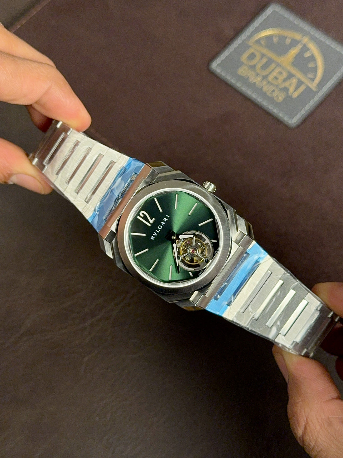 Bvlgari Octo Finissimo Tourbillon Automatic Watch For Men 40MM Green Sunburst Dial Stainless Steel Bracelet