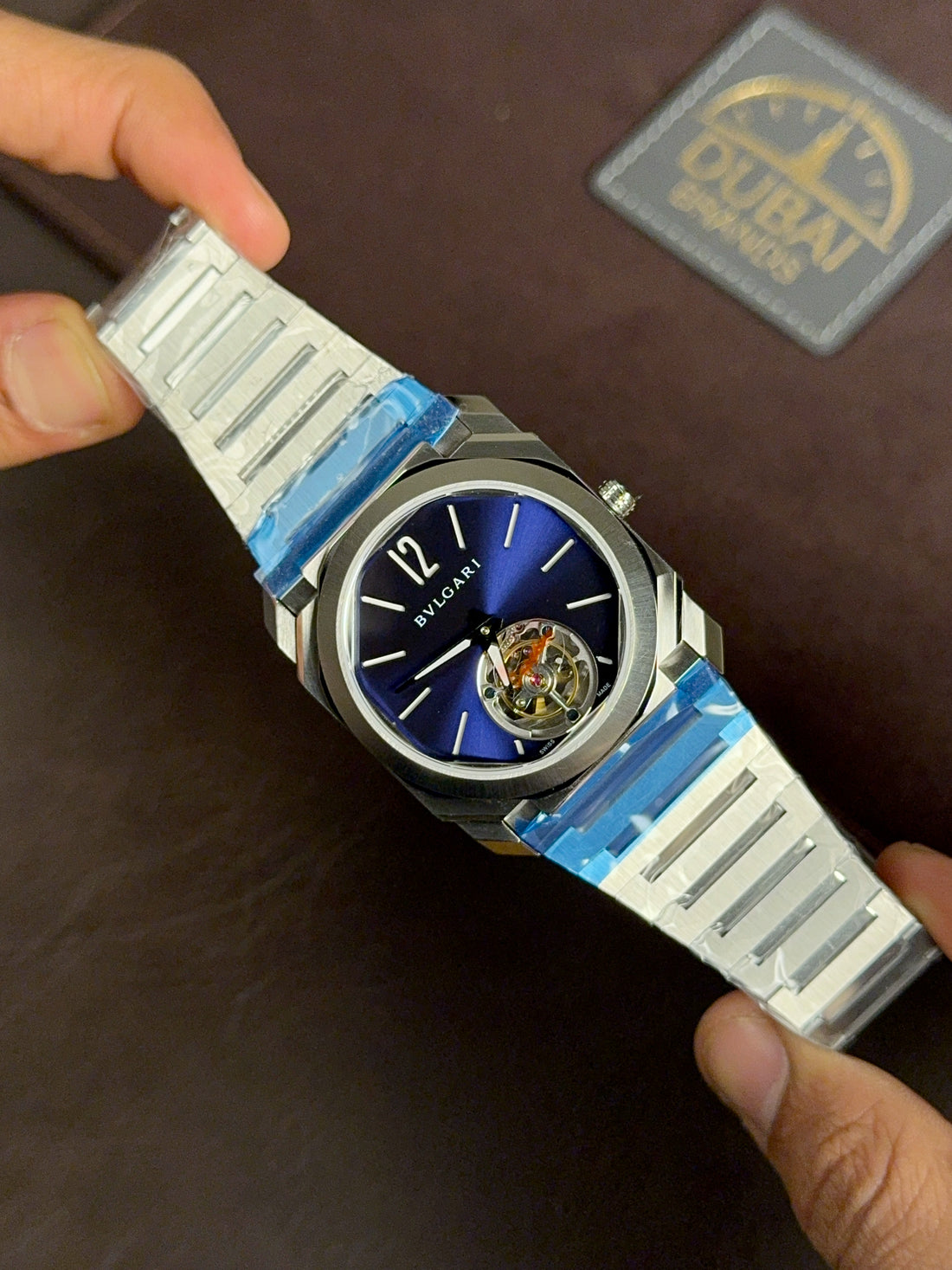 Bvlgari Octo Finissimo Tourbillon Automatic Watch For Men 40MM Blue Sunburst Dial Stainless Steel Bracelet