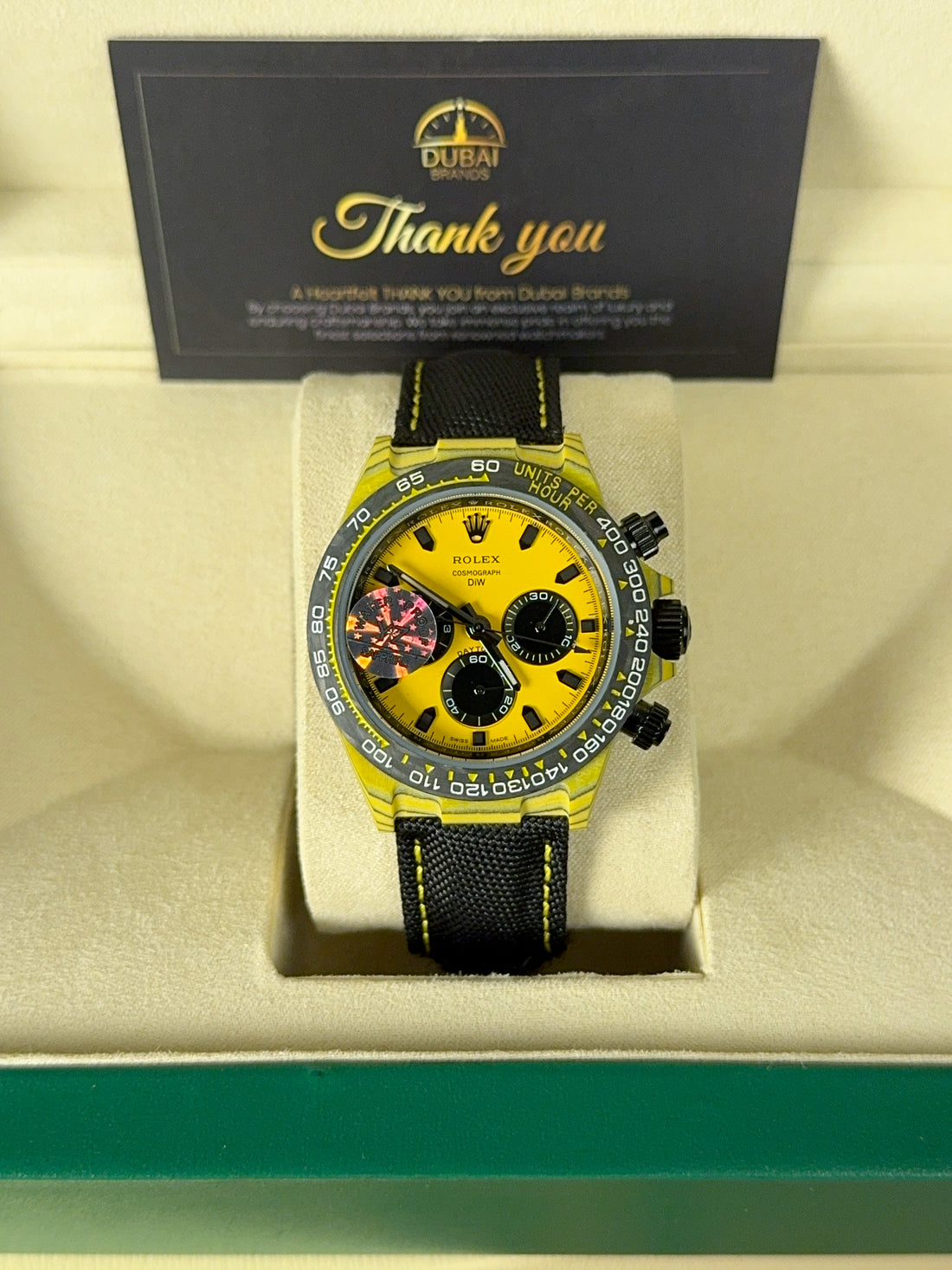 Rolex Daytona 40 Yellow Carbon Yellow Dial Black Subdials Ceramic Rubber