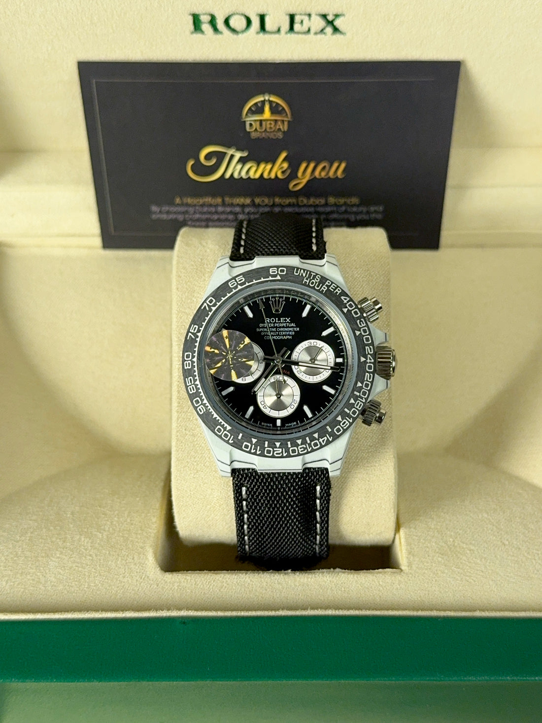 Rolex Daytona 40 Stainless Steel Black Dial White Subdials Ceramic Rubber