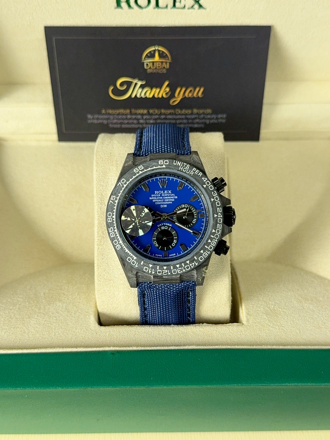 Rolex Daytona 40 Carbon Blue Dial Grey Subdials Ceramic Rubber