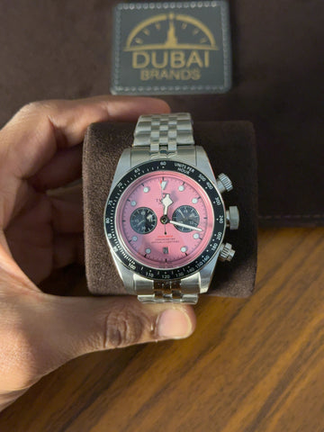Tudor Black Bay Chronograph 41mm Pink Dial Black Bezel Stainless Steel Jubilee Bracelet