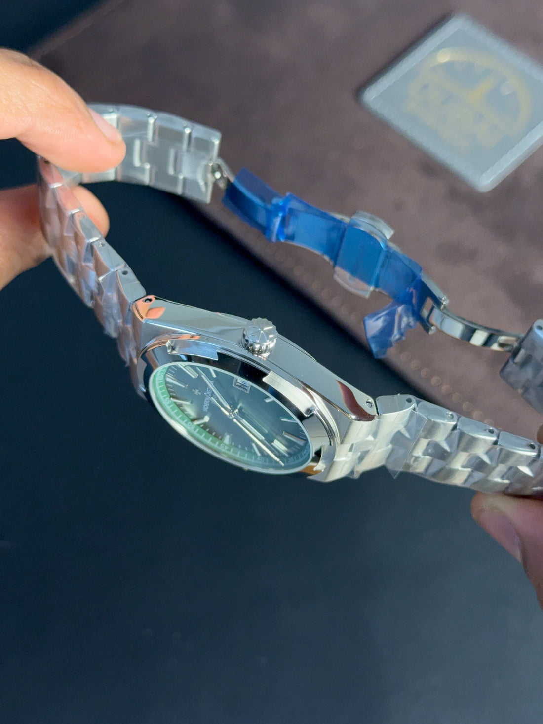 Vacheron Constantin Overseas Green Sunburst Dial Stainless Steel Integrated Bracelet