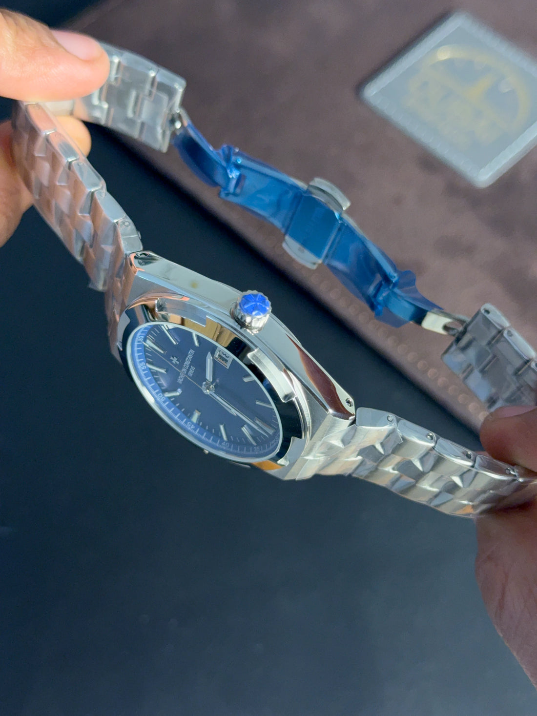 Vacheron Constantin Overseas Blue Sunburst Dial Stainless Steel Integrated Bracelet