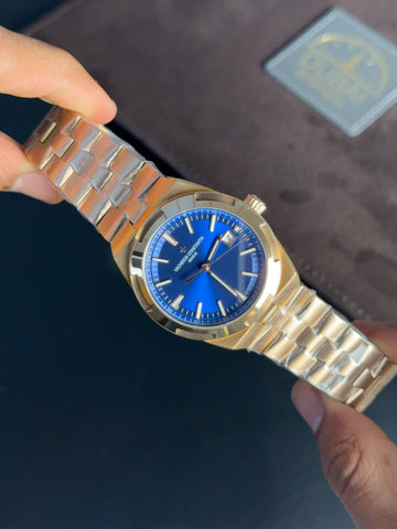 Vacheron Constantin Overseas Blue Sunburst Dial Gold Tone Stainless Steel Integrated Bracelet