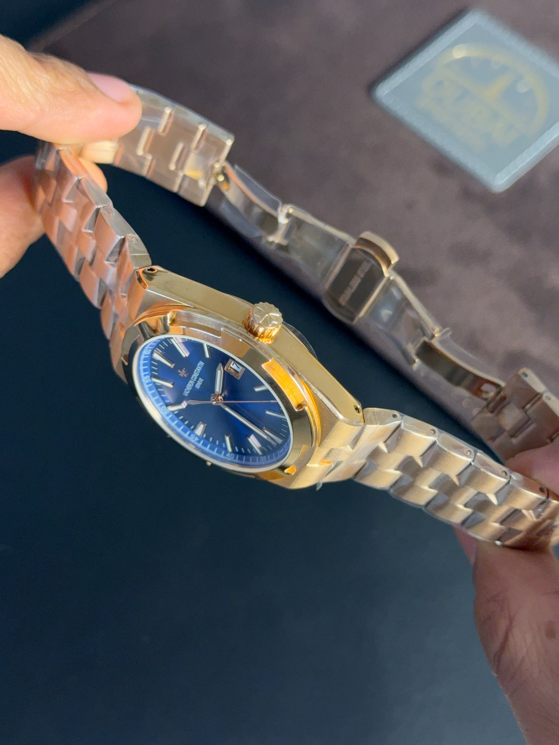 Vacheron Constantin Overseas Blue Sunburst Dial Gold Tone Stainless Steel Integrated Bracelet