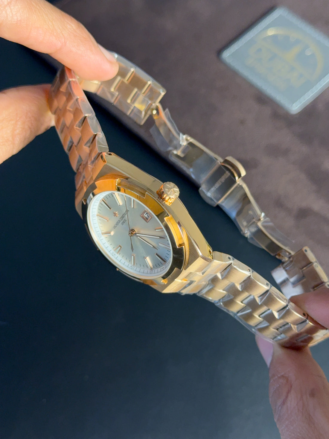 Vacheron Constantin Overseas Silver Sunburst Dial Gold Tone Stainless Steel Integrated Bracelet