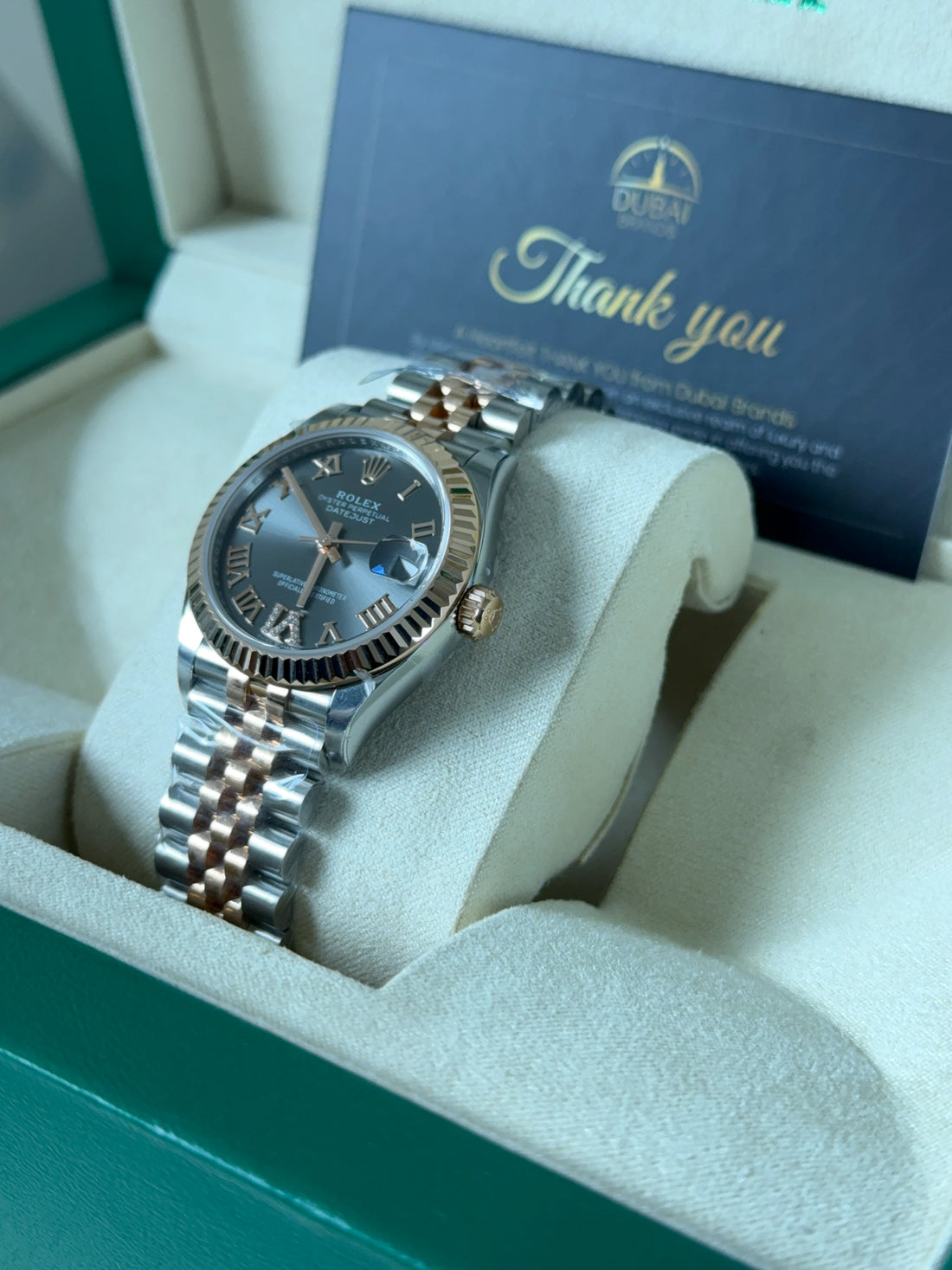 SC Rolex Datejust 31 Grey Dial Roman Fluted Bezel Jubilee Two Tone