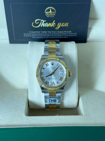 SC Rolex Datejust 31 White Dial Roman Fluted Bezel Oyster Two Tone