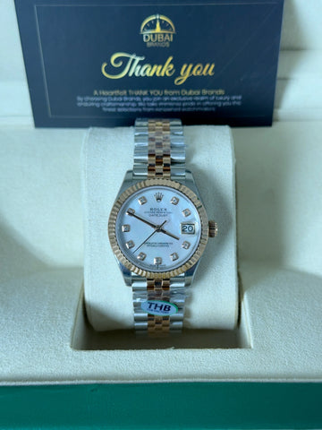 SC Rolex Datejust 31 White Dial Diamond Markers Fluted Bezel Jubilee Two Tone