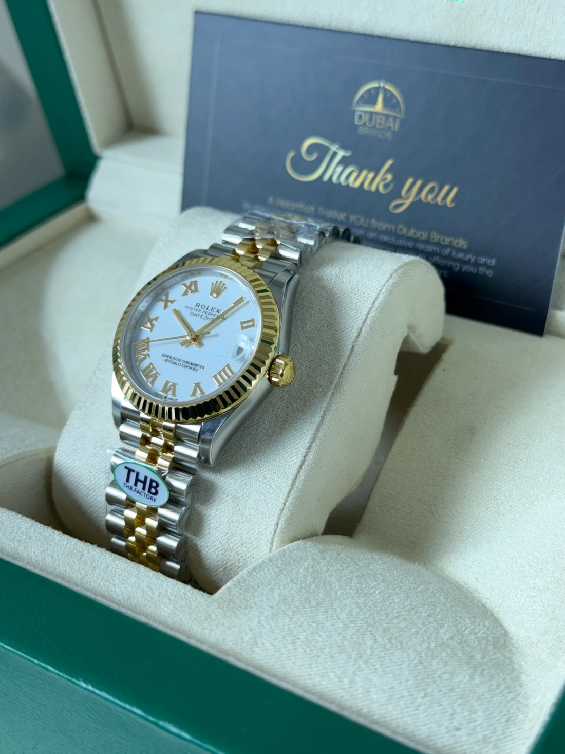 SC Rolex Datejust 31 White Dial Roman Fluted Bezel Jubilee Two Tone