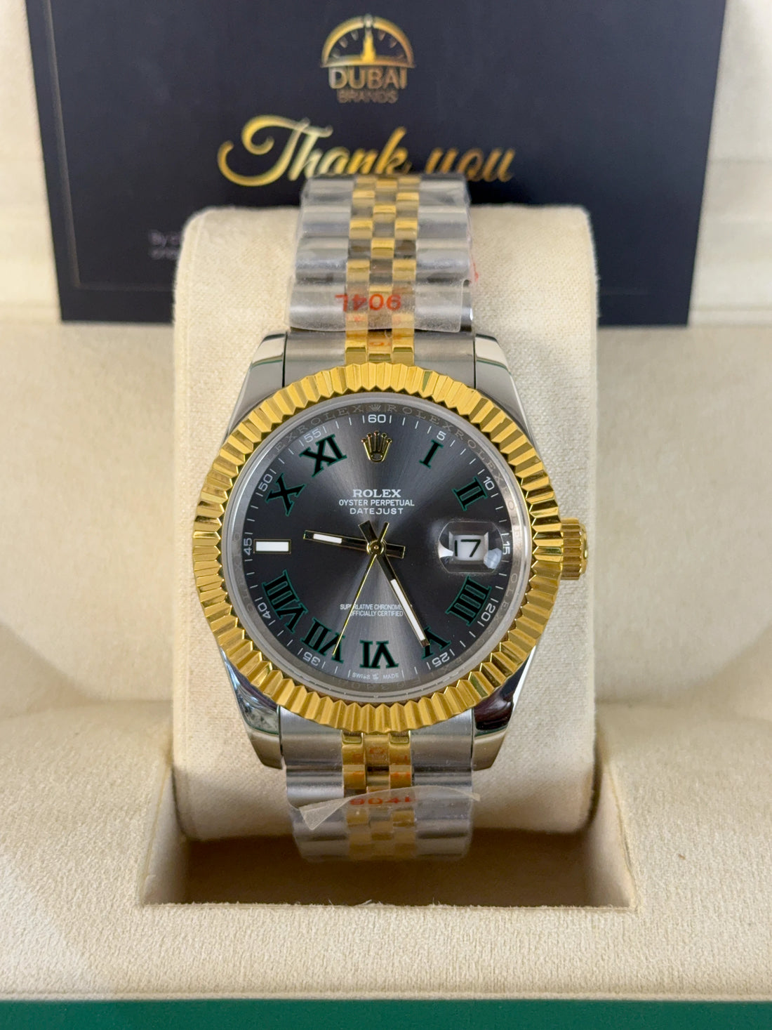 Rolex Datejust 41 Two Tone Yellow Gold Wimbledon Dial Fluted Jubilee
