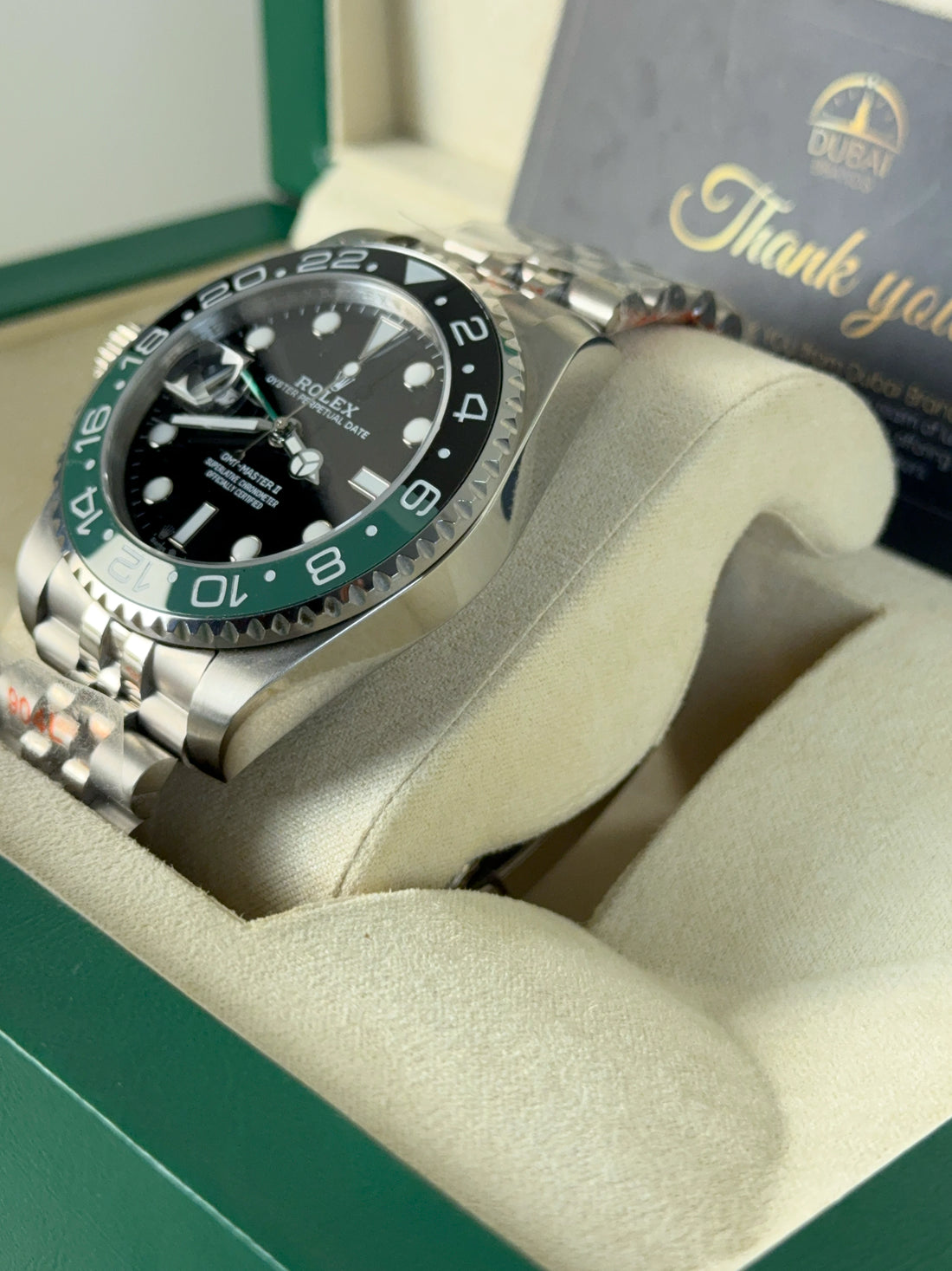 Rolex GMT-Master II Black Dial Green Black Bezel Stainless Steel Jubilee Bracelet