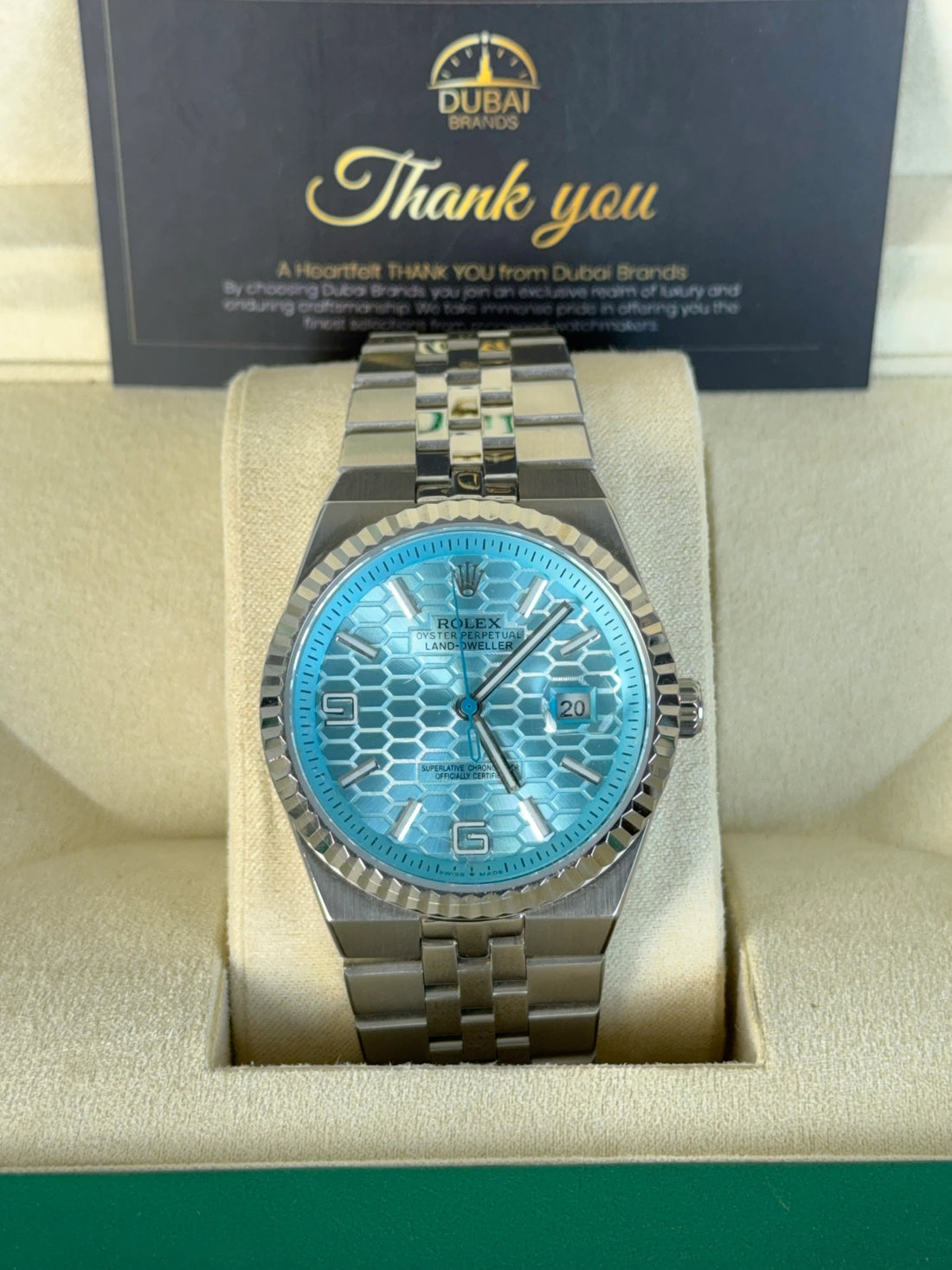 Rolex Land Dweller 41 Stainless Steel Ice Blue Dial Fluted Jubilee