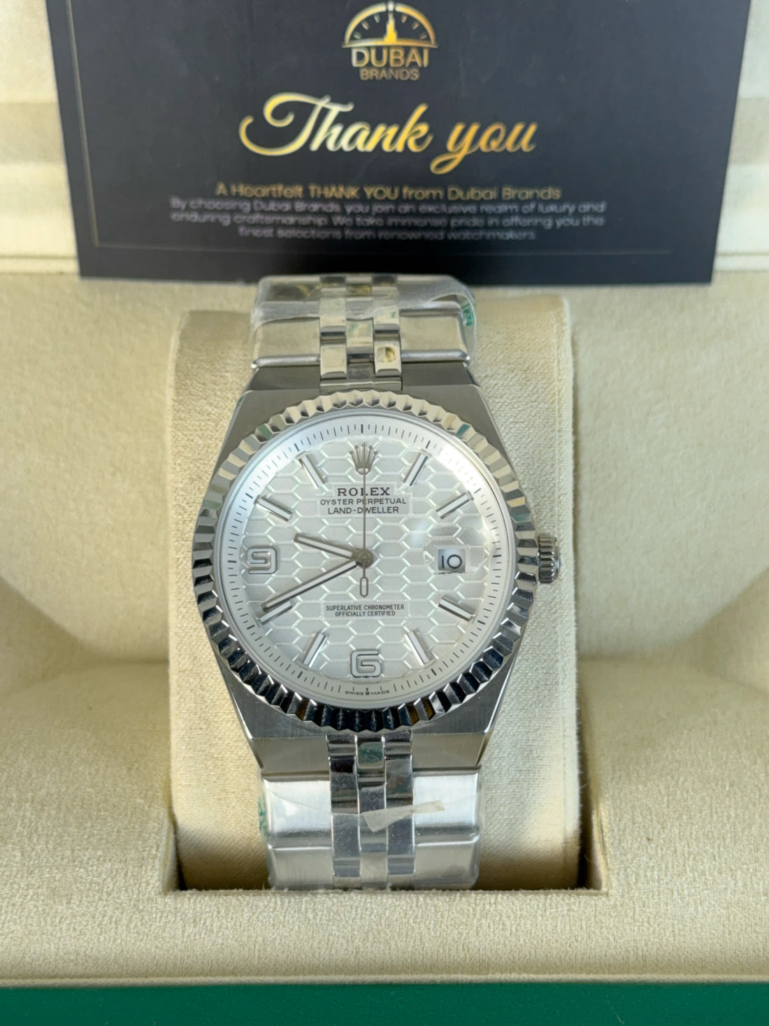 Rolex Land Dweller 41 Stainless Steel White Dial Fluted Jubilee