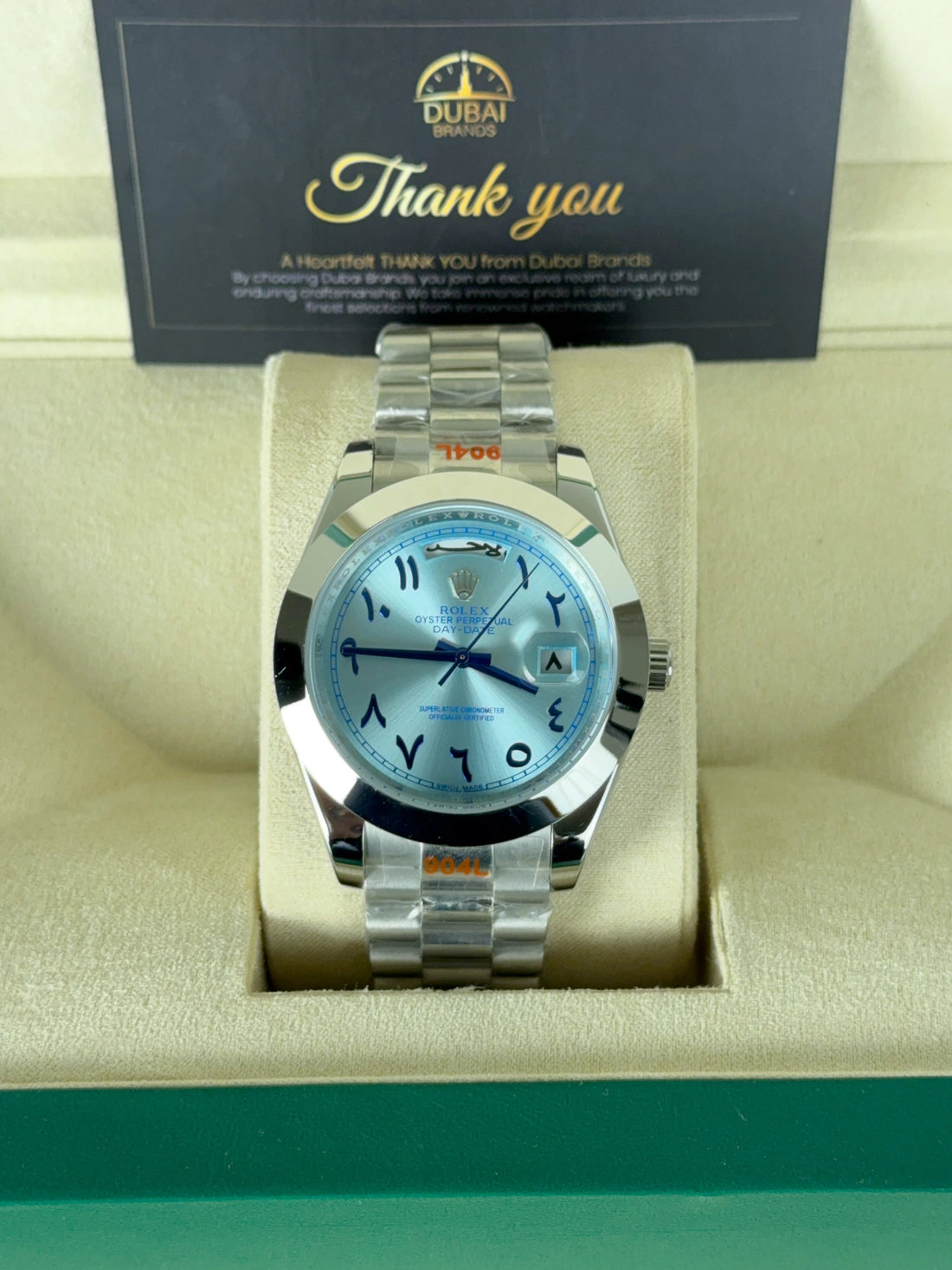 Rolex Day Date 40 Stainless Steel Ice Blue Dial Arabic Smooth President