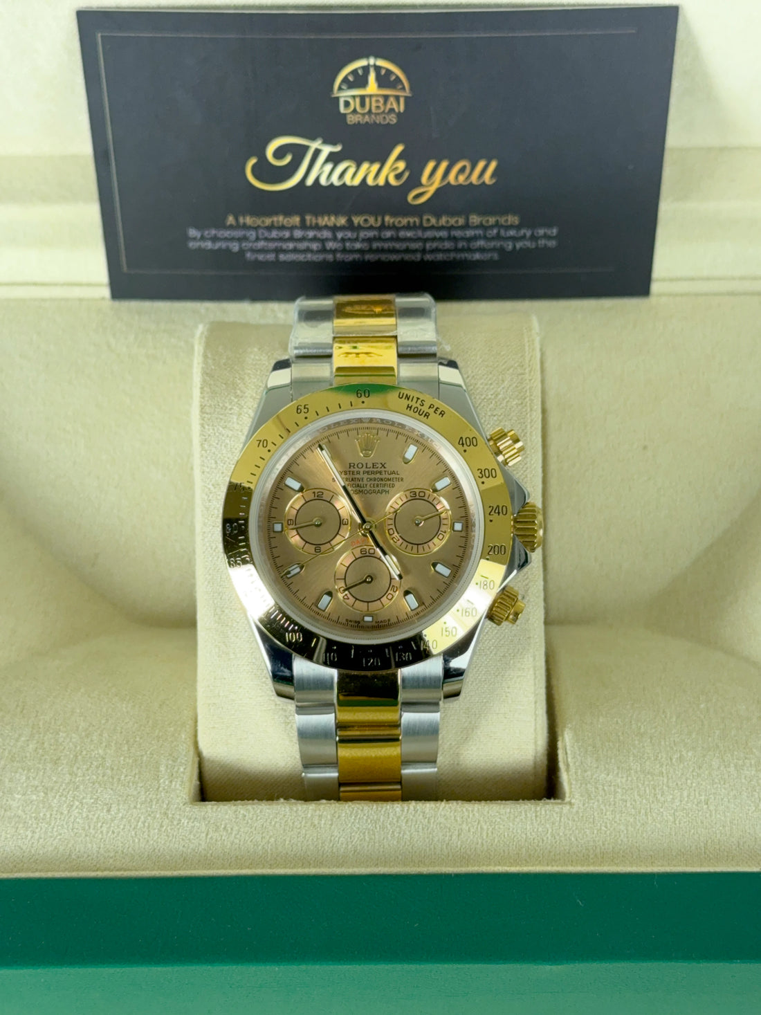 Rolex Daytona 40 Two Tone Champagne Dial Champagne Subdials Tachymeter Oyster