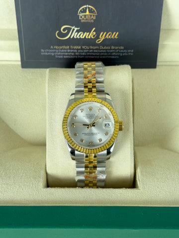 Rolex Datejust 31 Two Tone Pink Dial Roman Diamond VI Fluted Bezel Jubilee Bracelet