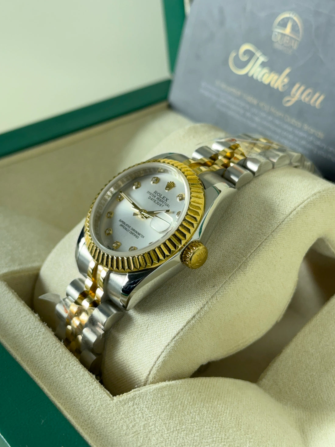 Rolex Datejust 31 Two Tone Pink Dial Roman Diamond VI Fluted Bezel Jubilee Bracelet