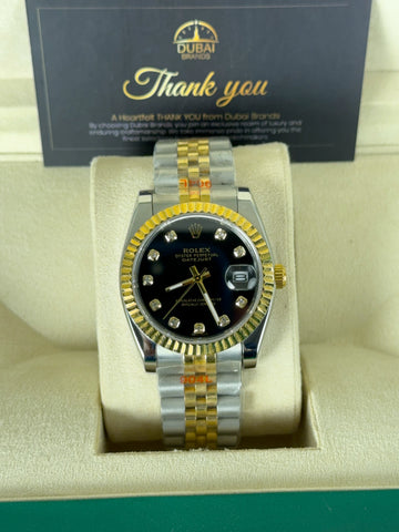 Rolex Datejust 31 Two Tone Black Dial Diamond Markers Fluted Bezel Jubilee Bracelet