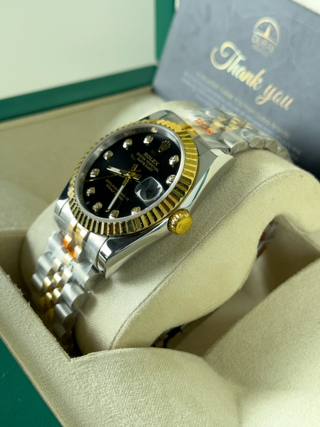 Rolex Datejust 31 Two Tone Black Dial Diamond Markers Fluted Bezel Jubilee Bracelet