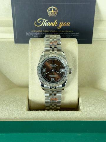 Rolex Datejust 31 Two Tone Chocolate Dial Stick Markers Fluted Bezel Jubilee Bracelet
