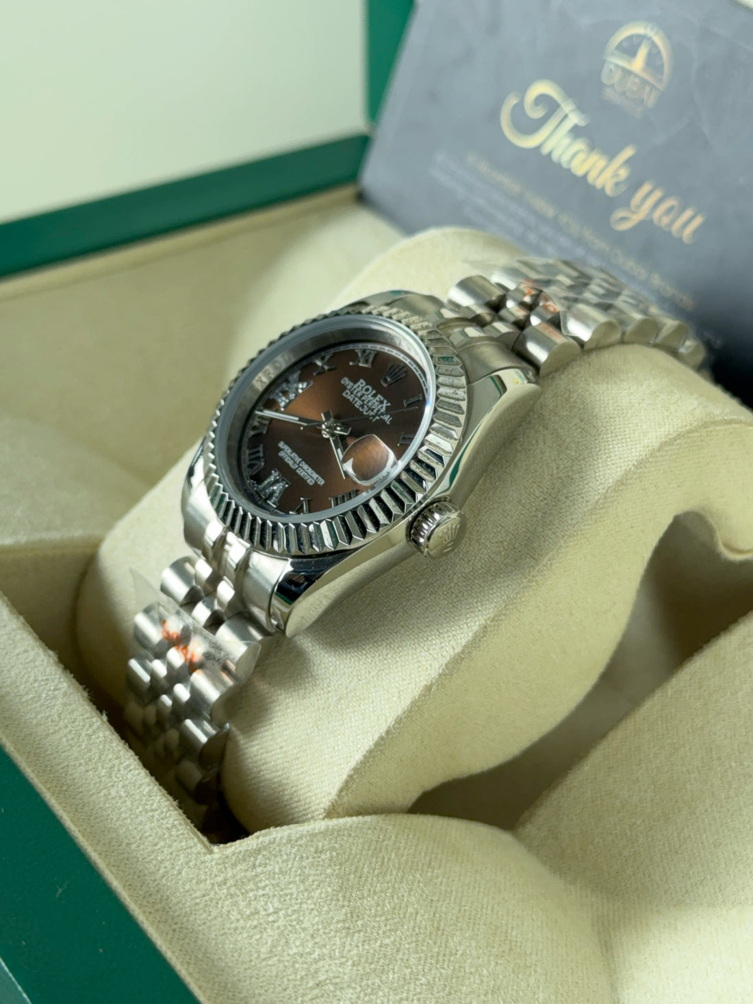 Rolex Datejust 31 Two Tone Chocolate Dial Stick Markers Fluted Bezel Jubilee Bracelet
